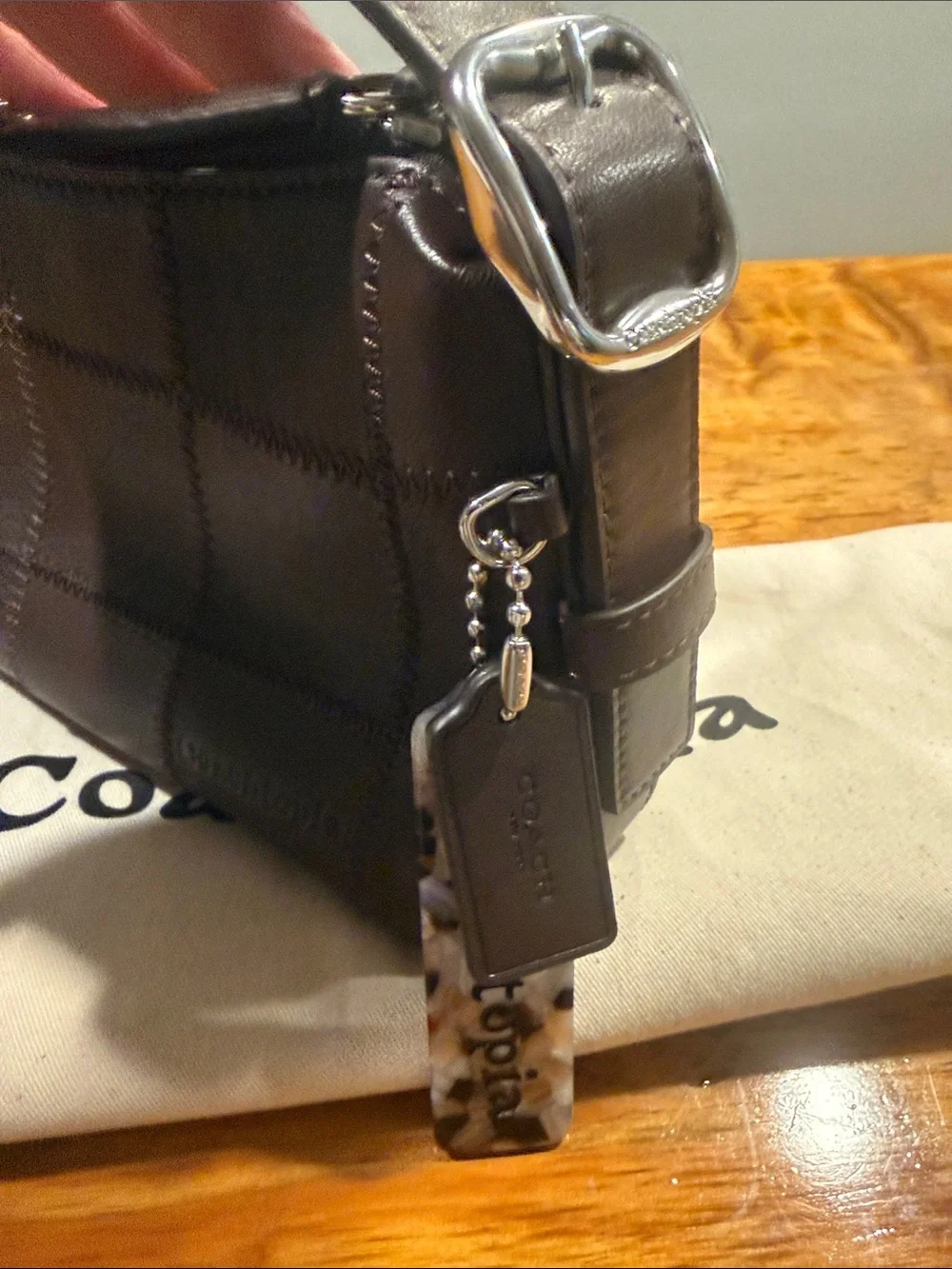 Coach Quilted Leather Shoulder Bag in Dark Brown with Coin Pouch - Picture 3 of 14